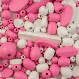 John Bead Wood Craft Beads - Pink and White, 90 g Bag