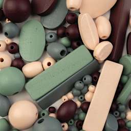 John Bead Wood Craft Beads - Gray, Dark Purple, Natural, and Green, 90 g Bag