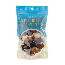 John Bead Wood Craft Beads - Natural, Black, Brown, and Dark Brown, 90 g Bag front of packaging