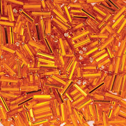 John Bead Czech Glass #3 Bugle Beads - Silver-Lined Light Orange close up