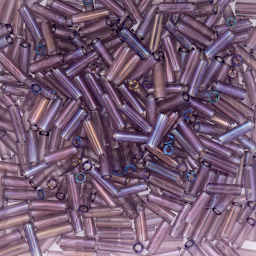 John Bead Czech Glass #3 Bugle Beads - Transparent Light Amethyst AB close up