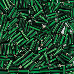 John Bead Czech Glass #3 Bugle Beads - Silver-Lined Green close up