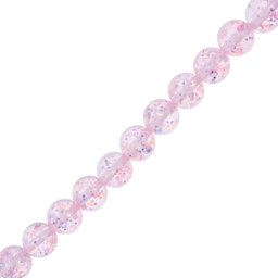 John Bead Resin Round Beads with Sequins Strand - Pink AB Sequins, 7" Strand, 15.8 mm Dia