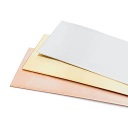 ImpressArt Assorted Sheet Metal - Set of 4, 3 in x 6 in angled view showing three included colors