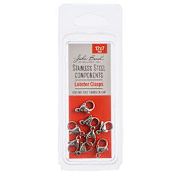 John Bead Stainless Steel Jewelry Clasps - Pkg of 8, Lobster Clasps, 12 mm x 7 mm front of packaging