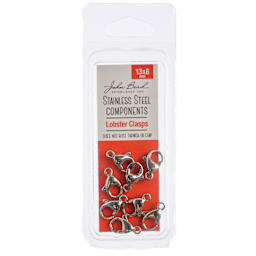 John Bead Stainless Steel Jewelry Clasps - Pkg of 8, Lobster Clasps, 13 mm x 8 mm front of packaging