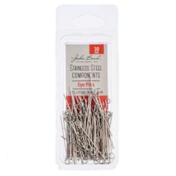 John Bead Stainless Steel Eye Pins - Pkg of 100, 30 mm front of packaging