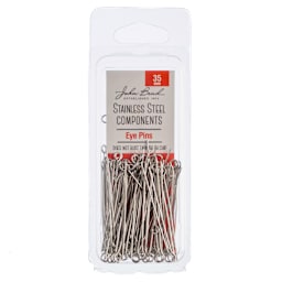 John Bead Stainless Steel Eye Pins - Pkg of 100, 35 mm front of packaging