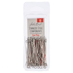 John Bead Stainless Steel Eye Pins - Pkg of 100, 40 mm front of packaging