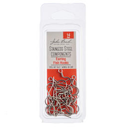 John Bead Stainless Steel Earwires - Pkg of 20, Fish Hook, 14 mm front of packaging