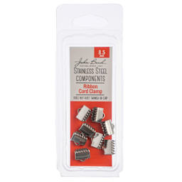 John Bead Stainless Steel Ribbon Cord Clamps - Pkg of 8, 8.5 mm front of packaging