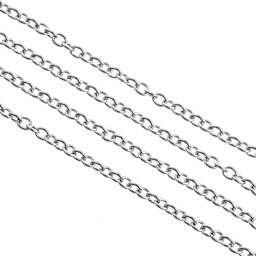 John Bead Stainless Steel Jewelry Chain - Rolo Chain, 1 m Long, 2.5 mm x 2 mm Links close up showing links