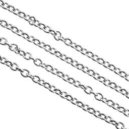John Bead Stainless Steel Jewelry Chain - Rolo Chain, 1 m Long, 2.9 mm x 2.4 mm Links close up showing links