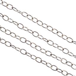 John Bead Stainless Steel Jewelry Chain - Rolo Chain, 1 m Long, 3.7 mm x 2.4 mm Links close up showing links