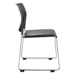 NPS Cafetorium Vinyl Stack Chair - Black, side of chair