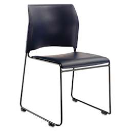 NPS Cafetorium Vinyl Stack Chair - Blue, at an angle
