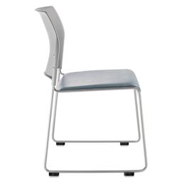 NPS Cafetorium Vinyl Stack Chair - Blue/Grey, side of chair