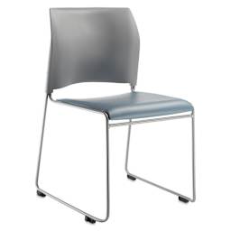 NPS Cafetorium Vinyl Stack Chair - Blue/Grey, at an angle