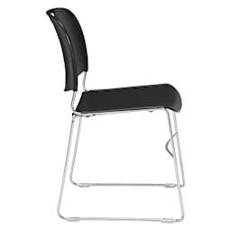 NPS Ultra-Compact Plastic Stack Chair - Black, side of chair