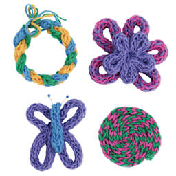 Friendly Loom Discover Knitting Spool Kit showing completed projects