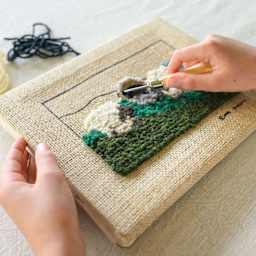 Friendly Loom Discover Rug Hooking Kit - Sheep, 5" x 7" close up of project