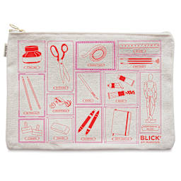 Blick Flat Zip Pouch by Maptote - Red and Pink (front of pouch)