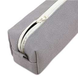 Luddite Canvas Box Pen Case - Grey, partially unzipped