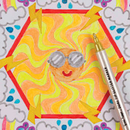 Brea Reese Vivid Mixed Media Coloring Pad - Hex, 8.8" x 9", sun page