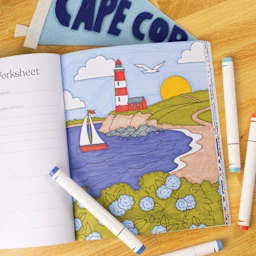 Elyse Breanne Coastal Americana Coloring Book, bay with lighthouse