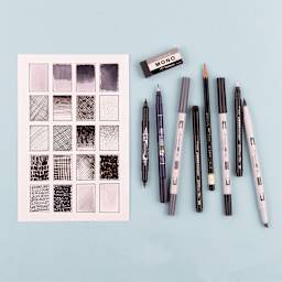 Tombow Illustration Set, strokes and other drawing techniques of the markers and pencil