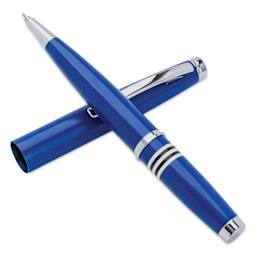 Monteverde Dakota Gel Pen - Air Force Blue, angled view of pen and cap