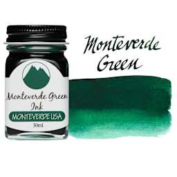 Monteverde Core Fountain Pen Ink - Monteverde Green, 30 ml bottle and swatch
