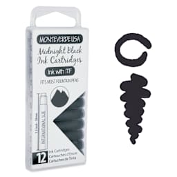 Monteverde Core Universal Ink Cartridge - Midnight Black, Pkg of 12 with swatch