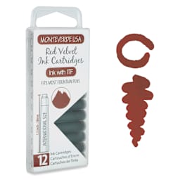 Monteverde Core Universal Ink Cartridge - Red Velvet, Pkg of 12 with swatch