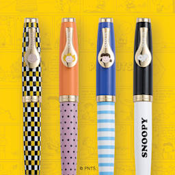 Esterbrook Peanuts 75th Anniversary Fountain Pens, close up of barrels