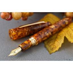 Esterbrook Estie Fountain Pen - Honeycomb, Medium Nib, close up with autumn foliage