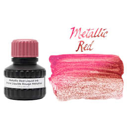 Yasutomo Liquid Metallic Sumi Ink - Red, 2 oz bottle and swatch