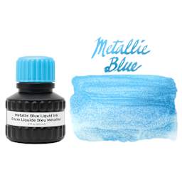 Yasutomo Liquid Metallic Sumi Ink - Blue, 2 oz bottle and swatch
