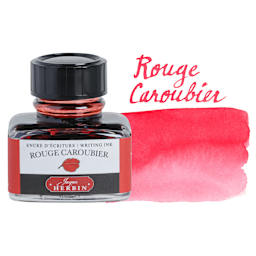 Herbin La Perle des Encres The Jewel of Inks Fountain Pen Ink - Rouge Caroubier (Carob Red), 30 ml bottle with swatch
