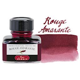 Herbin La Perle des Encres The Jewel of Inks Fountain Pen Ink - Rouge Amarante (Amaranth Red), 30 ml bottle with swatch