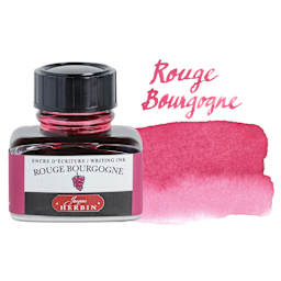Herbin La Perle des Encres The Jewel of Inks Fountain Pen Ink - Rouge Bourgogne (Burgundy Red), 30 ml bottle with swatch