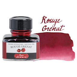 Herbin La Perle des Encres The Jewel of Inks Fountain Pen Ink - Rouge Grenat (Garnet Red), 30 ml bottle with swatch