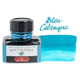 Herbin La Perle des Encres The Jewel of Inks Fountain Pen Ink - Bleu Calanque (Cove Blue), 30 ml bottle with swatch