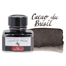 Herbin La Perle des Encres The Jewel of Inks Fountain Pen Ink - Cacao du Brésil (Brazillian Cacao), 30 ml bottle with swatch