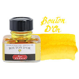 Herbin La Perle des Encres The Jewel of Inks Fountain Pen Ink - Jaune Bouton d'Or (Buttercup Yellow), 30 ml bottle with swatch