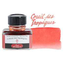 Herbin La Perle des Encres The Jewel of Inks Fountain Pen Ink - Corail des Tropiques (Tropical Coral), 30 ml bottle with swatch
