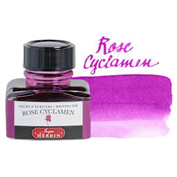 Herbin La Perle des Encres The Jewel of Inks Fountain Pen Ink - Rose Cyclamen (Cyclamen Rose), 30 ml bottle with swatch