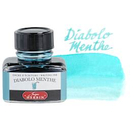 Herbin La Perle des Encres The Jewel of Inks Fountain Pen Ink - Diabolo Menthe (Mint Diabolo), 30 ml bottle with swatch