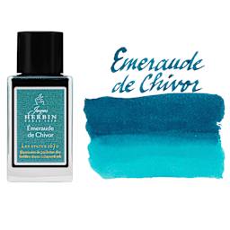Herbin 1670 Anniversary Collection Fountain Pen Ink - Emeraude de Chivor, 15 ml bottle with swatch