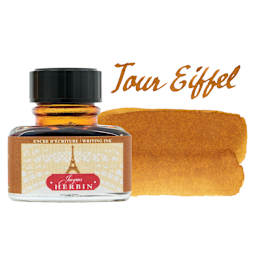 Herbin Paris Collection Fountain Pen Ink - Tour Eiffel (Orange), 30 ml bottle with swatch